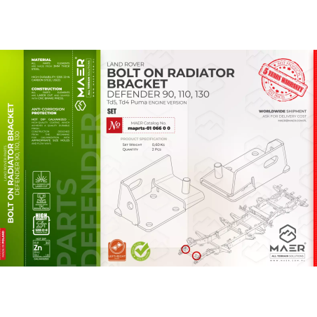 Radiator Bracket Bolt On Land Rover Defender 90, 110, 130