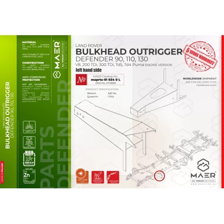 Bulkhead Outrigger Land Rover Defender 90, 110, 130
