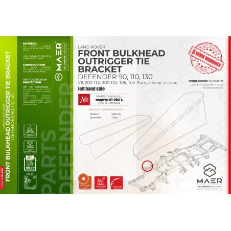 Front Bulkhead Outrigger Tie Bracket Land Rover Defender 90, 110, 130